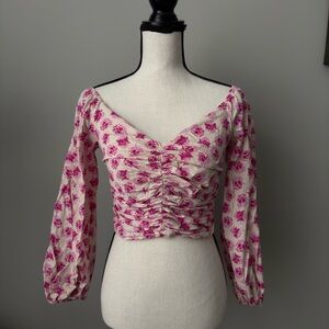 Floral Pink Ruched Women's Top